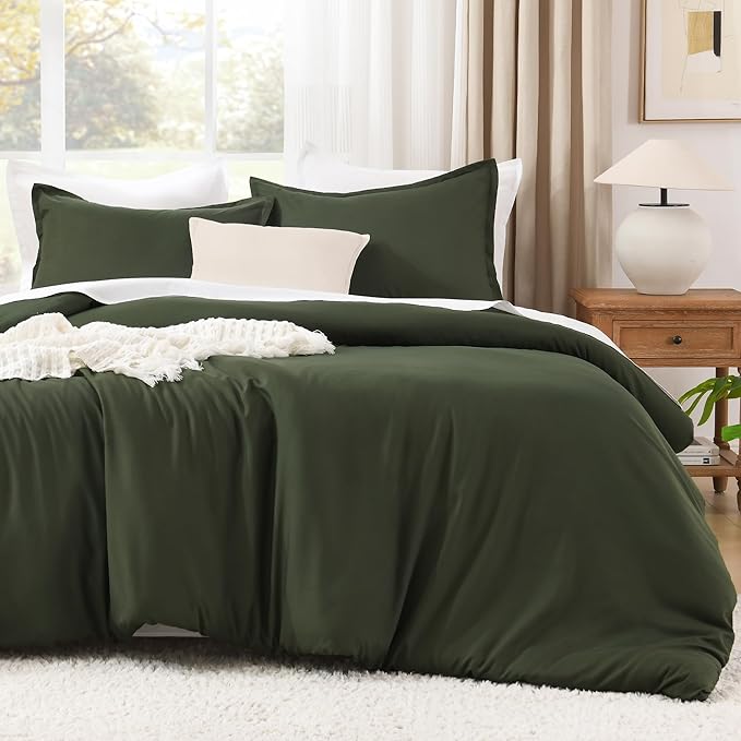 Litanika Dark Olive Green California King Comforter Set - 3 Pieces Cal King Lightweight Summer Soft Solid Bed Comforter, Oversized Fluffy Down Alternative Bedding Set (104x96In, 2 Pillowcases)-Ruum Studio Home