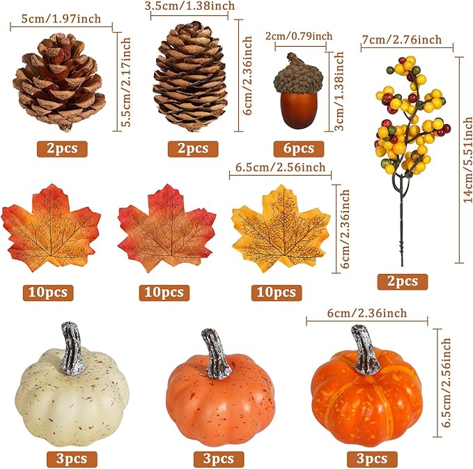 Artmag 51 PCS Artificial Pumpkins, Fall Harvest Decorations with Acorns, Pinecones, Berries, Maple Leaves for Farmhouse Fall Thansgiving Halloween Decor Decoration-Ruum Studio Home