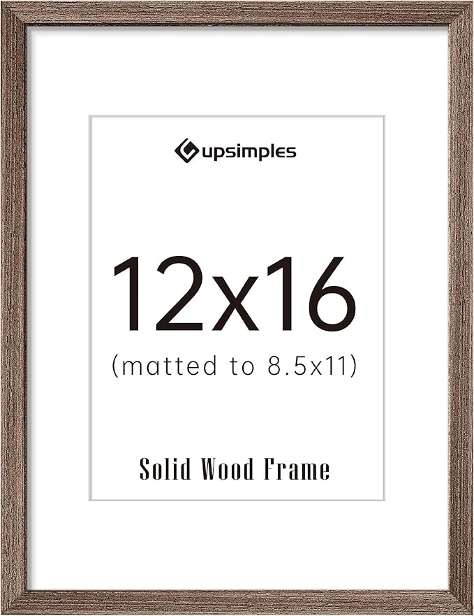 upsimples 12x16 Picture Frame, Natural Solid Wood Picture Frames, Display 8.5x11 with Mat or 12 x 16 Without, Vertical & Horizontal Wall Hanging, 1 Pack, Brown-Ruum Studio Home