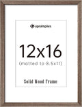upsimples 12x16 Picture Frame, Natural Solid Wood Picture Frames, Display 8.5x11 with Mat or 12 x 16 Without, Vertical & Horizontal Wall Hanging, 1 Pack, Brown-Ruum Studio Home