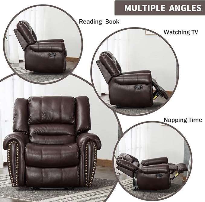 CANMOV Leather Recliner Chair Set of 2, Classic and Traditional Manual Recliner Chair with Comfortable Arms and Back,Manual Single Recliner Sofa for Living Room, Brown-Ruum Studio Home
