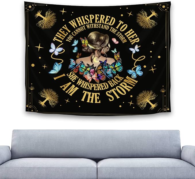 Inspirational Quote Tapestry Positive Motivational Uplifting Encouragement Gifts for Women Teens Girls,Inspirational Gift Wall Decor for Bedroom,They Whispered to Her You Cannot Withstand The Storm-Ruum Studio Home