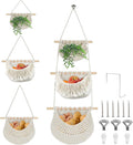 Hanging Baskets for Organizing, 3 Tier Detachable Wall Hanging Fruit Basket Over the Door Organizer for Fruit Vegetable Plant, Beige Boho Cotton Crocheted Fruit Holder for Kitchen Bathroom Bedroom-Ruum Studio Home