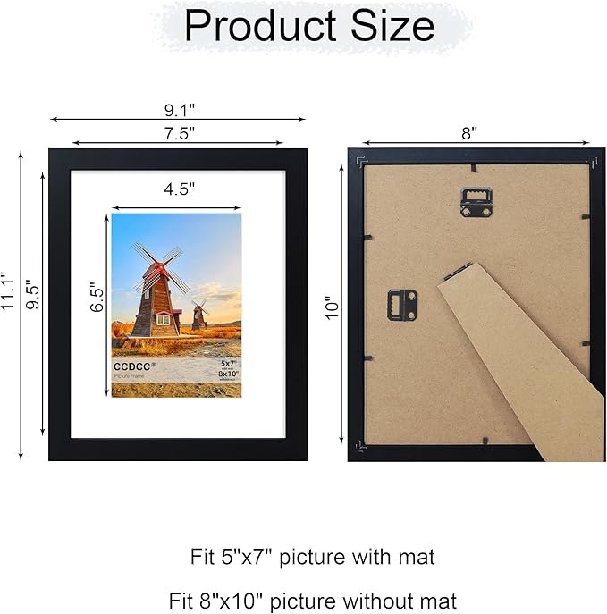 8x10 Picture Frame Set of 4, 8 x 10 Wood Photo Frames with Mat for 5x7, Wooden Frame with Real Glass Cover for Wall and Tabletop Display,Black-Ruum Studio Home