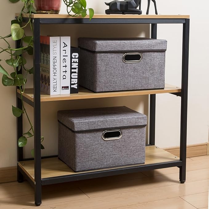 PRANDOM Foldable Storage Boxes with Lids [1-Pack] Linen Fabric Collapsible Storage Bins Organizer Containers Baskets Cube with Cover for Home Bedroom Closet Office Nursery (14.9x9.8x9.8)-Ruum Studio Home