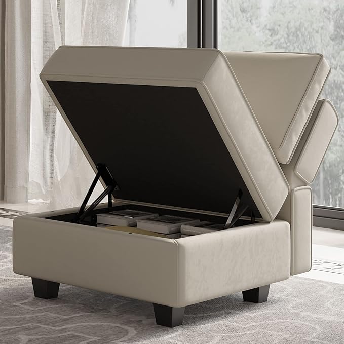 Belffin Storage Ottoman Module for Modular Sectional Sofa Square Seat Cube Velvet Foot Stool Grey-Ruum Studio Home
