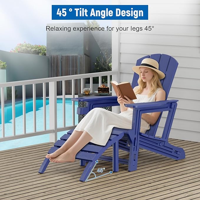 Adirondack Ottoman, HDPE Plastic Adirondack Footstool, All Weather Foot Rest for Adirondack Chair, Outdoor Footrest for Patio,Backyard, Lawn, Fire Pits, Navy Blue-Ruum Studio Home