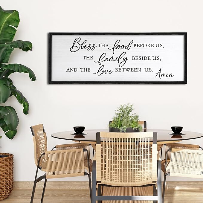 Bless the Food Before Us Wall Decor Art 24"X10" for Dining Room Kitchen Wall Wooden Framed Sign (Black)-Ruum Studio Home
