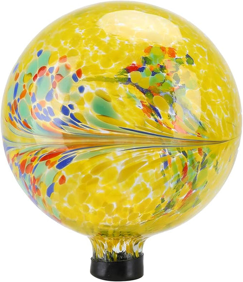 10 Inch Gazing Ball Glass Reflective Garden Globe Outdoor Gazing Globe Yard Ornament for Garden Yard Home Outdoor Decoration Yellow（NOT Solar-Ruum Studio Home