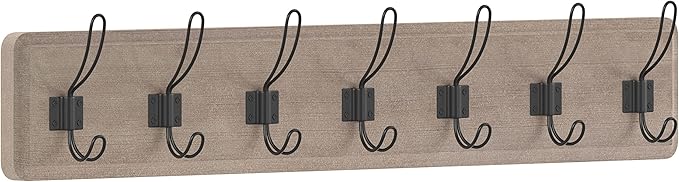 HBCY Creations Weathered Solid Wood Wall Mounted Coat Rack with Shelf, 7 Hooks, 34" Long - Kitchen, Mudroom, Entryway, Bathroom - Includes Mounting Hardware, Coat Hanger, Dog Leash Hooks, Towel Rack-Ruum Studio Home