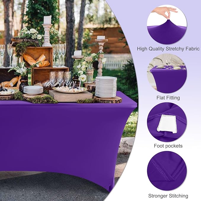 ABCCANOPY 4 FT Spandex Table Cover Stretch Fitted Wrinkle Resistant Tablecloth Reuse for Rectangular Folding Table Patry Event Wedding Banquet Protector Purple-Ruum Studio Home