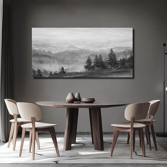 SOUGUAN Grey Pictures Wall Decor Forest Artwork Mountain Canvas Painting Landscape Wall Art Prints for Living Room Bedroom Home Hanging Decor 24x48 Inch-Ruum Studio Home