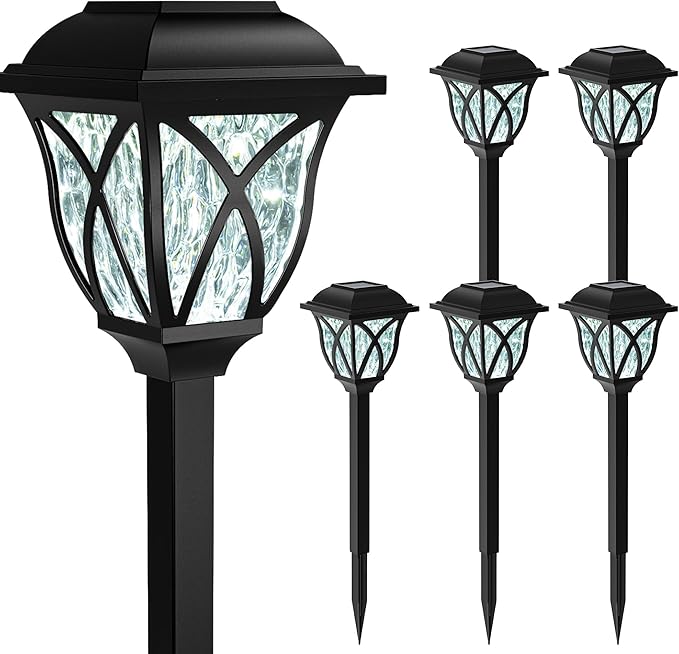 GIGALUMI Solar Lights Outdoor Waterproof, 6 Pack LED Solar Garden Lights, Solar Lights for Outside, Garden Decor for Yard, Patio, Landscape, Planter, Walkway (Cold White)-Ruum Studio Home