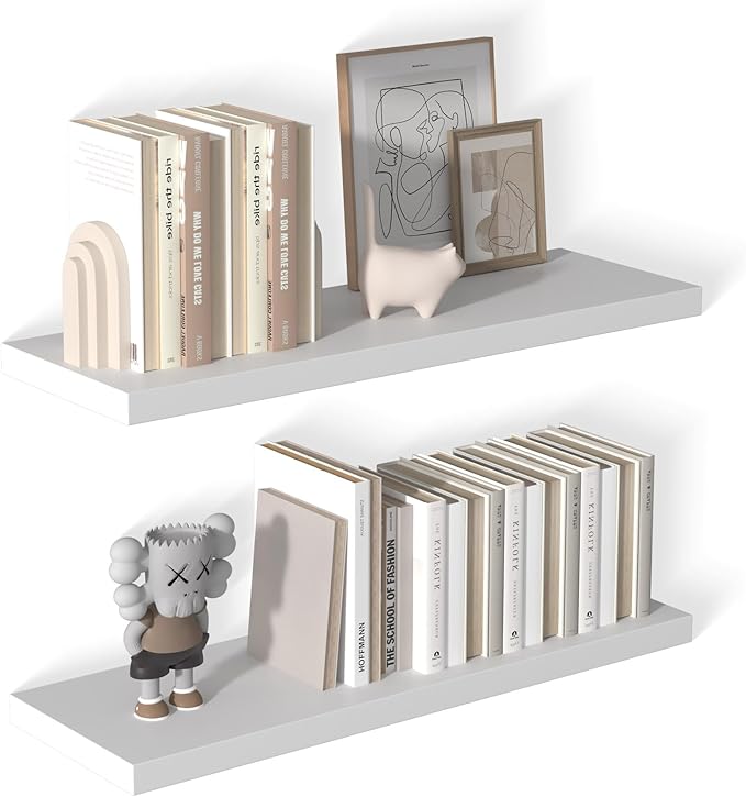 12 Inch Deep Floating Shelves for Wall 2 Pack White Floating Shelves Large Storage Space Wall Mount Shelf for Living Room Kitchen Bathroom 36" W x 12" D x 1.2" White-Ruum Studio Home