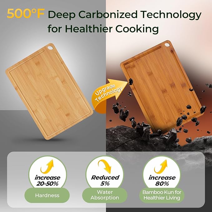 Butcher Block 2-Pcs Carbonized Bamboo Cutting Board Set With Juice Groove For Meal Prep & Cheese Serving - Ideal Kitchen Gift Set of 2 (M+L)-Ruum Studio Home