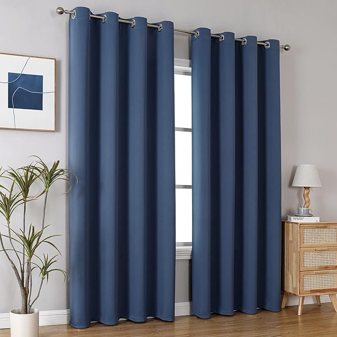 ChrisDowa Blackout Curtains 90 Inches Long 2 Panels Set for Living Room, Grommet Thermal Insulated Room Darkening Curtains for Bedroom (Stone Blue, 52 x 90 Inch)-Ruum Studio Home