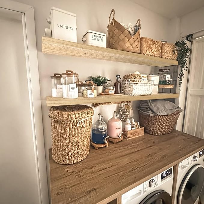 IAE Floating Wall Shelves 55 inch,Bathroom Shelves Wall Mounted,Invisible Shelves Floating Kitchen Shelves,Wooden Wall Shelves with Brackets for Living Room Wall Mounted,Easy Install,Set of 2,Natural-Ruum Studio Home