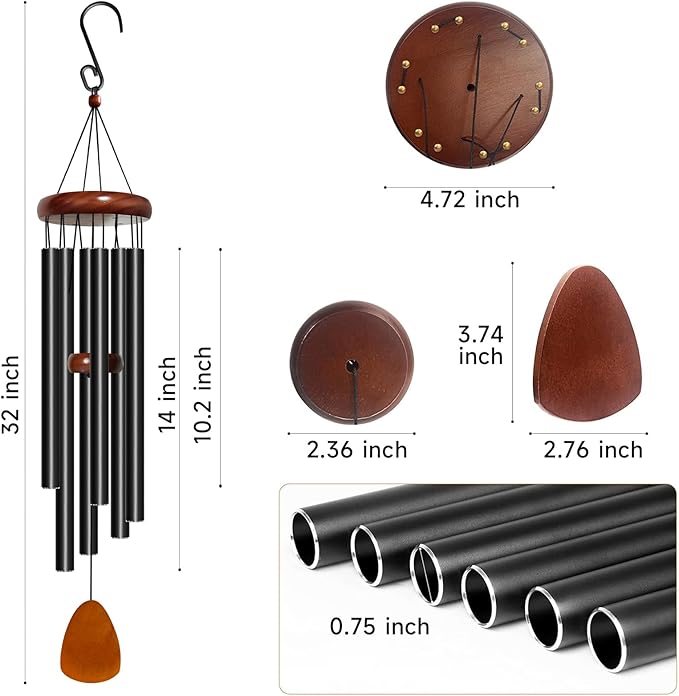 Wind Chime for Outside, 32 inch Aluminium Metal Wind Chimes, Relaxing Soothing Wind Chimes Outdoor, Decoration for Garden, Patio, Yard, Home, Gift for Mother's Day, Birthday(Waterdrop)-Ruum Studio Home