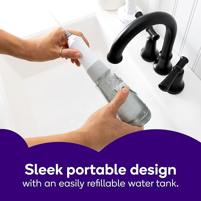 BURST Electric Water Flosser for Teeth Cleaning (3 Modes/White) | Cordless | Plaque Removal Between Braces & Dental Work | Portable Floss | Refillable 110mL Tank-Ruum Studio Home