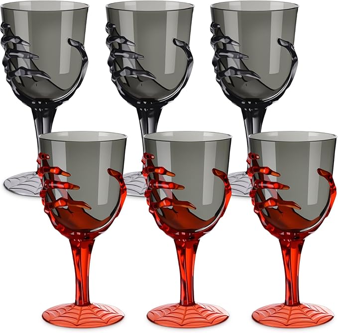 Dandat 24 Pcs Halloween Skeleton Hand Goblets 12oz Clear Plastic Halloween Cups Skull Wine Glass Set for Creepy Spooky Party Decorations (Black,Orange)-Ruum Studio Home