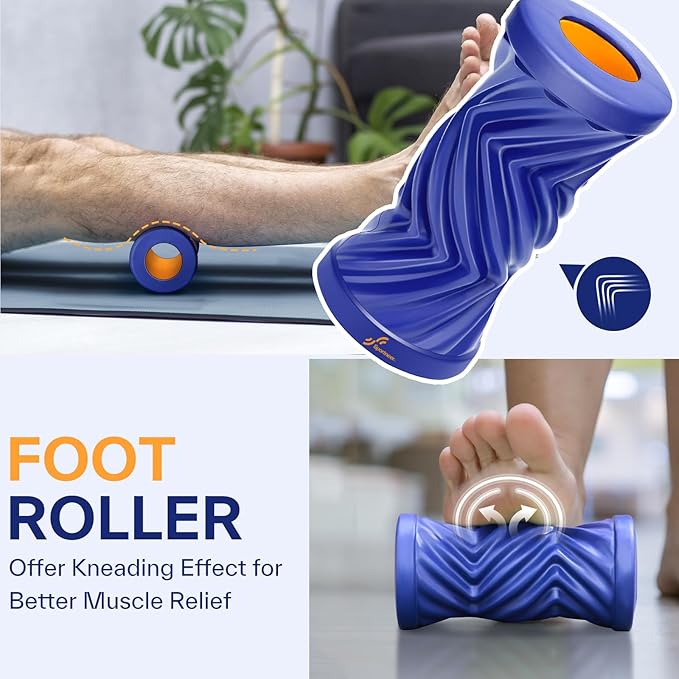 Sportneer 4 in 1 Foam Roller Set: Dual Textures Foam Roller, Foot Roller, Lacrosse Ball, Traction Massage Ball with String, Deep Massage Roller for Whole Body Release, Physical Therapy-Ruum Studio Home