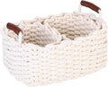 Sea Team 3-Pack Rectangle Woven Cotton Rope Storage Baskets with Handles, Shelf Basket, Closet Organizers, 3-in-1, White-Ruum Studio Home