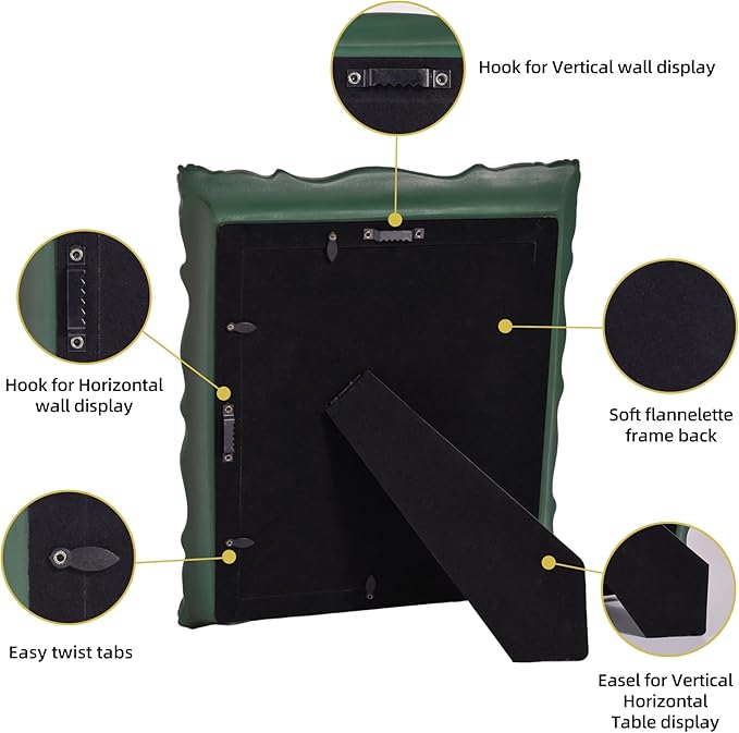 8x10 Vintage Picture Frame with Embossed Flower Design, Green Ornate Frame for 8x10 or 5x7 Pictures with White Mat, Hand-Crafted Resin Antique Frames for Tabletop & Wall Hanging, Home Decor (Green )-Ruum Studio Home