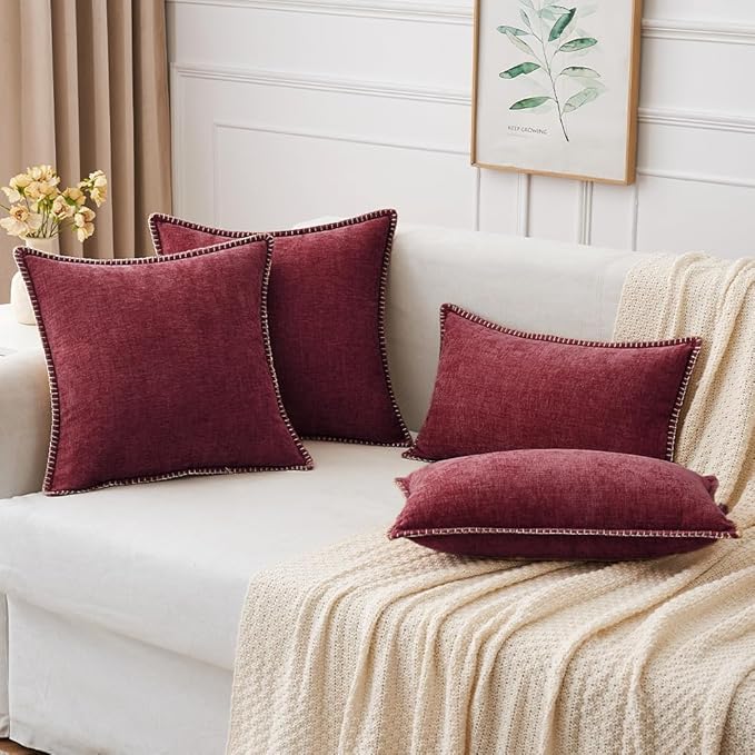 MIULEE Pack of 2 Christmas Pillow Covers 18x18 Inch Burgundy Red Farmhouse Decorative Throw Pillow Covers with Stitched Edge Soft Chenille Solid Dyed Couch Pillow Covers for Sofa Bed Living Room-Ruum Studio Home