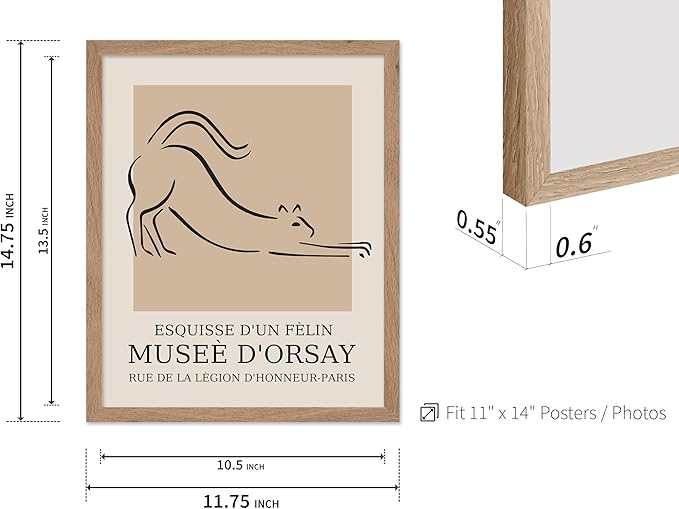 Poster Master Vintage Poster - Retro Minimalist Print - Gift for Artist, Housewarming - Cat, Line Drawing, Sketch, Abstract - Wall Decor for Living Room, Bedroom, 11x14 Beige Framed-Ruum Studio Home