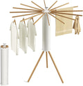 Tripod Clothes Drying Rack, Garment Rack Portable and Foldable Space Saving Laundry Drying Rack - Dryer Rack Clothing Floor Folding Balcony Bedroom Household (Beige(Wood), 16 rods)-Ruum Studio Home