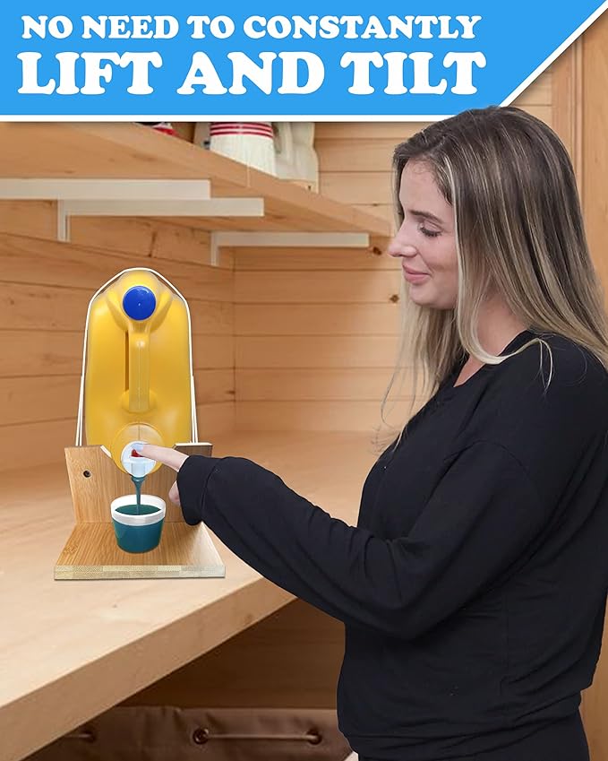 TidyFriend Laundry Detergent Dispenser with Tray & Strap, Laundry Soap Dispenser with Non-Slip Rubber Feet for Washing Room Organization, Easy Pour (Wood)-Ruum Studio Home