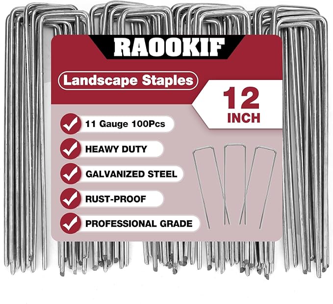 RAOOKIF 12 Inch Galvanized Garden Landscape Staples, 20/50/100/200Pcs Garden Metal Stakes, 11 Gauge Heavy Duty Ground Stakes for Decoration, Fence, Lawn, Fabric Pins-Ruum Studio Home