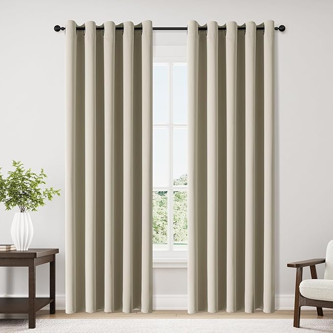 ChrisDowa Blackout Curtains 70 inches Wide for Bedroom - 2 Panels Set Extra Wide Grommet Thermal Insulated Room Darkening Curtains for Living Room (Beige, 70 x 84 Inch)-Ruum Studio Home