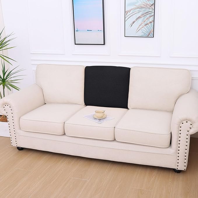 hyha Waterproof Couch Cushion Covers for Pets, Non Slip Sofa Seat Cover for Dogs Washable, Soft Thick Stretch Jacquard Fabric, Sofa Slipcovers with Elastic Bottom (1 Piece for Backrest L, Black)-Ruum Studio Home
