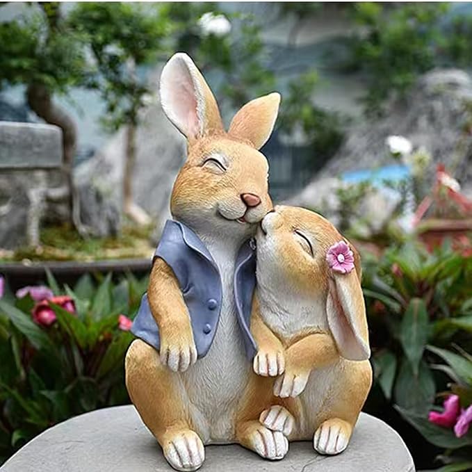 Garden Rabbit Statue Outdoor Decor Resin Funny Bunny Figurines for Outdoor Patio Lawn Yard Art Decoration Christmas Housewarming Gift-Ruum Studio Home