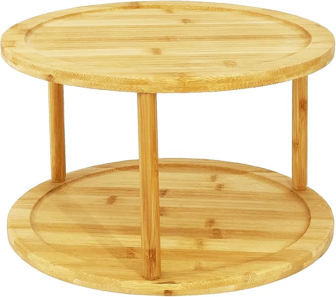 Wood Lazy Susan Organizer Bamboo 2-Tier Rotating Storage Rack – 360° Turntable Organizer for Kitchen, Spices, Cosmetics-Ruum Studio Home