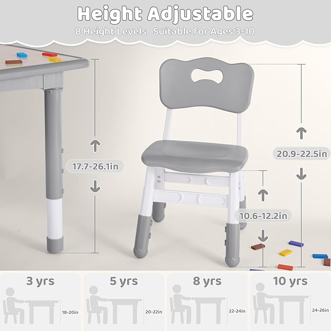 Kids Table and 2 Chairs Set, Height Adjustable (17.7"-26.1") Toddler Table and Chair Set, Multi-Activity Table with Graffiti Desktop, Children’s Table and Chairs for Classroom, Home & Daycare-Ruum Studio Home