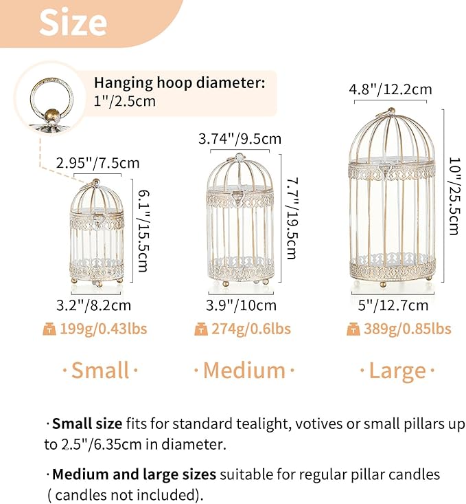 NUPTIO Decorative Candle Lanterns White: 3 Pcs Distressed White Metal Bird Cage Indoors Lantern Centerpiece Assorted Rustic Birdcage Pillar Candle Holders for Home Living Room Porch Office Decoration-Ruum Studio Home