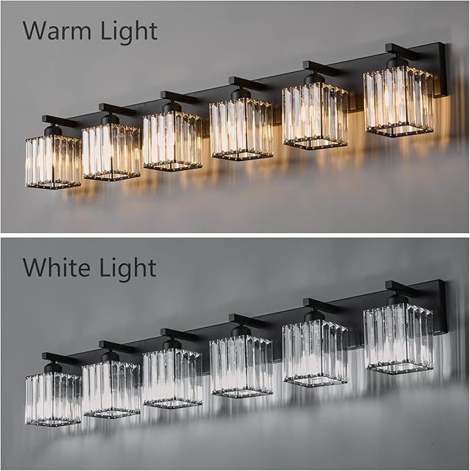 Modern Black Crystal Bathroom Vanity Light - 6-Lights Wall Light Fixtures-Ruum Studio Home