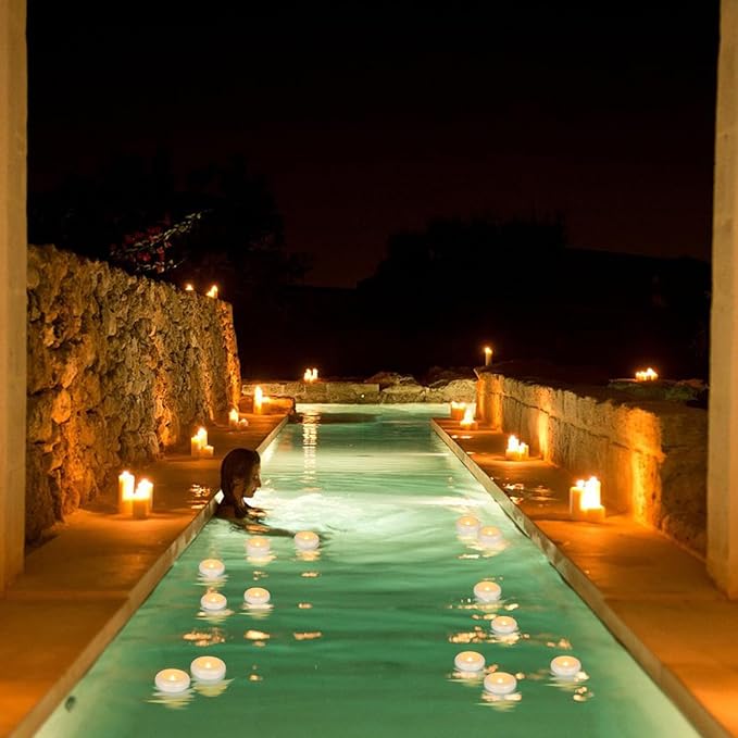 24 Pack 3”Floating Candles Water-Activated Flameless LED Candle, 120 Hour White Battery Operate Waterproof Tealights for Cylinder Vases, Centerpieces at Wedding, Party, Pool,Romantic.-Ruum Studio Home
