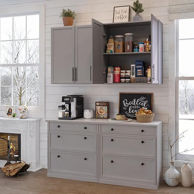FIMELLO 30" Laundry Room Cabinets Wall Mounted, Ashen Gray-Ruum Studio Home