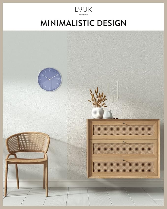 LUUK LIFESTYLE Minimalist Wall Clock with Silent Movement, no Ticking, Modern Design, Kitchen Clock, Decoration and Gift idea, in Blue and Silver-Ruum Studio Home