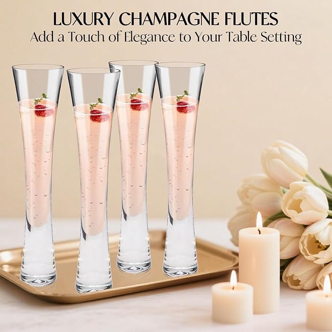 Champagne Flutes Set of 4, Hand Blown Crystal Champagne Glasses, Modern Unique Design, Lead-Free Prosecco Glasses, Elegant Toasting Glasses Gift for Wedding, Anniversary, Birthday, Christmas-Ruum Studio Home