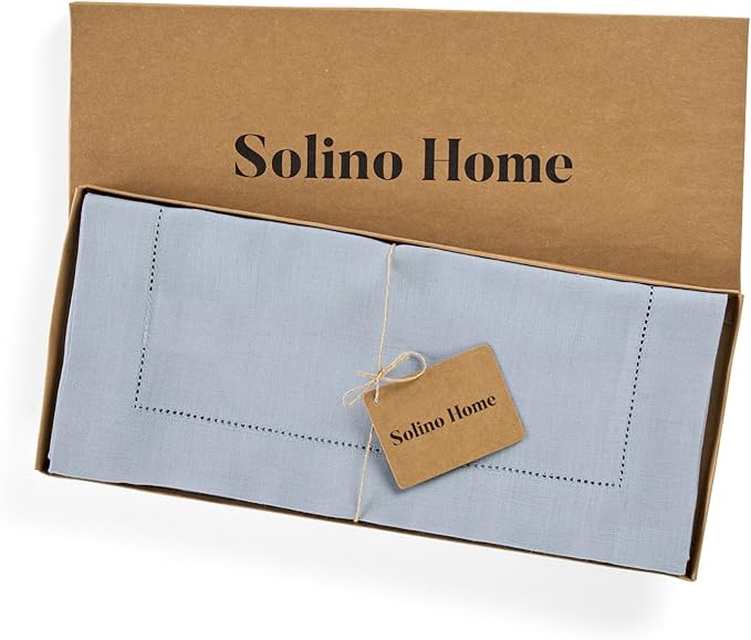 Solino Home Linen Dusty Blue Table Runner 72 Inches Long - 100% Pure Linen Hemstitch Table Runner 14 x 72 Inch for Dresser, Dining, Fall, Autumn, Halloween, Thanksgiving - Classic Hemstitch-Ruum Studio Home