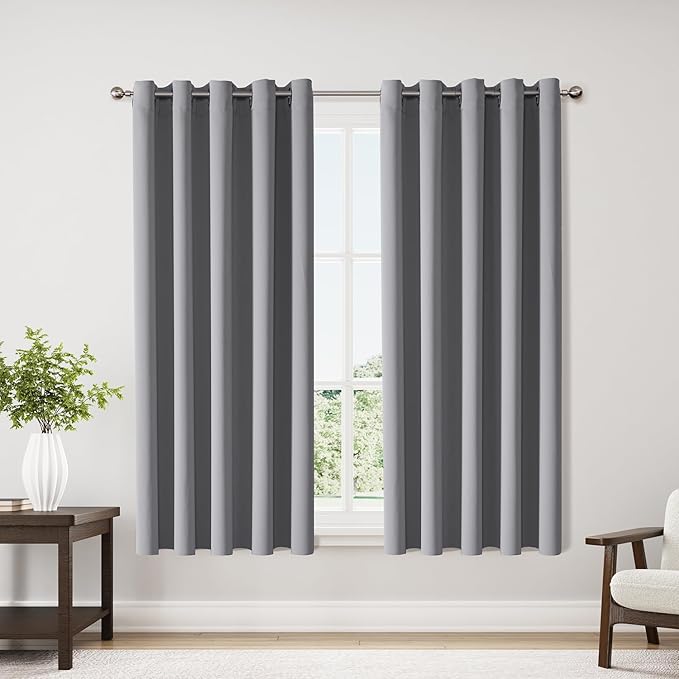 ChrisDowa Blackout Curtains 70 inches Wide for Bedroom - 2 Panels Set Extra Wide Grommet Thermal Insulated Room Darkening Curtains for Living Room (Light Grey, 70 x 63 Inch)-Ruum Studio Home