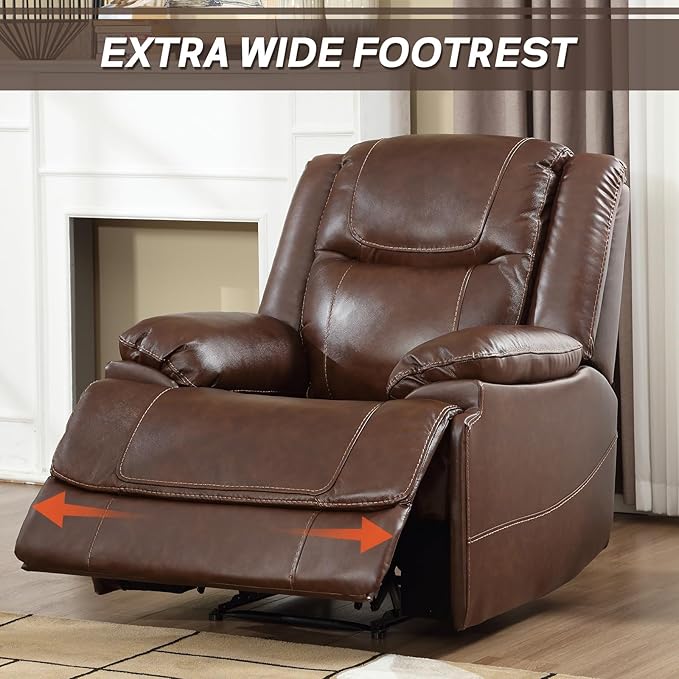 EBELLO Genuine Leather Manual Recliner Chair, Reclining Sofa Chair Couch for Living Room, Bedroom Furniture, Meeting Room, Brown-Ruum Studio Home