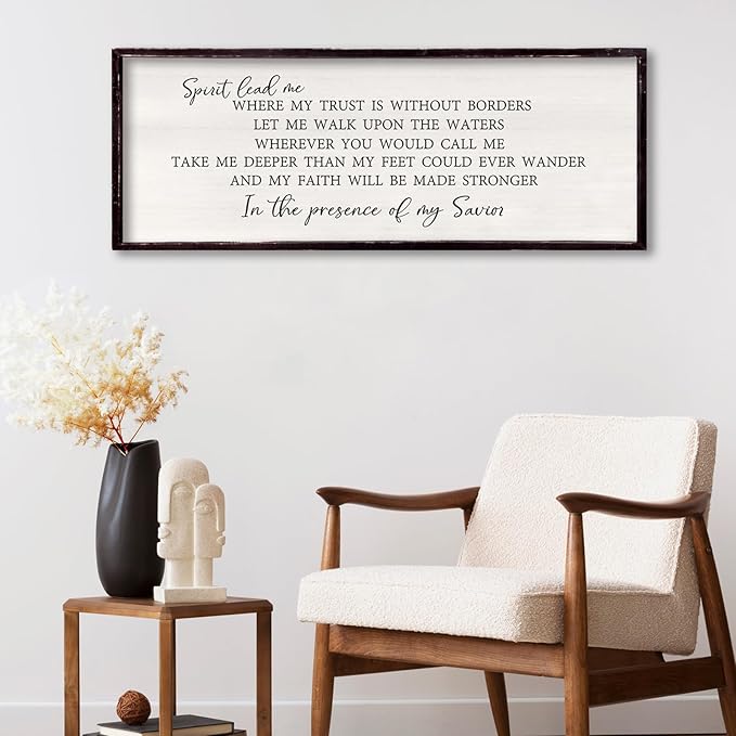 Spirit Lead Me Wall Decor 32"x12" Christian Scripture Worship Song Religious Bible Verse Wooden Framed for Bedroom Office Large Wall Art Hanging Sign (Black)-Ruum Studio Home