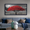 Black and White Red Tree Wall Art Canvas Print Picture Large Red Tree Landscape Modern Artwork for Living Room Bedroom Office Home Wall Decor With Frame 29X58inch Black Framed-Ruum Studio Home