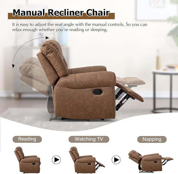 CANMOV Leather Recliner Chair Set of 2, Classic and Traditional Manual Recliner Chair with Comfortable Arms and Back,Manual Single Recliner Sofa for Living Room, Camel-Ruum Studio Home