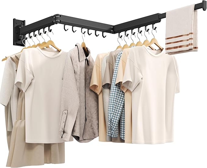 Wall Mounted Clothes Drying Rack, Collapsible Laundry Drying Rack, Retractable Foldable Drying Rack Clothing for Hanging Clothes-Ruum Studio Home